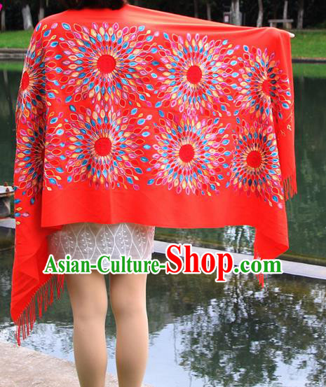 Chinese Traditional Scarf Yunnan National Red Wool Cloak for Women
