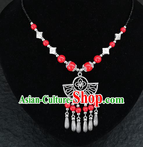 Chinese Traditional Jewelry Accessories Yunnan National Red Beads Tassel Necklace for Women