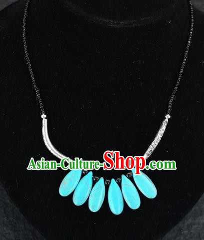 Chinese Traditional Jewelry Accessories Yunnan National Blue Necklace for Women