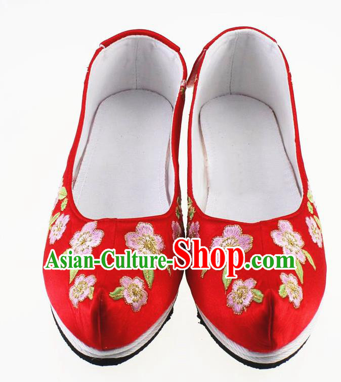 Chinese Traditional Hanfu Shoes Red Cloth Shoes Ancient Princess Embroidered Shoes for Women
