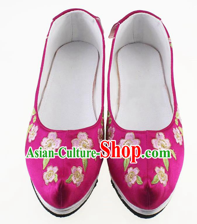 Chinese Traditional Hanfu Shoes Rosy Cloth Shoes Ancient Princess Embroidered Shoes for Women
