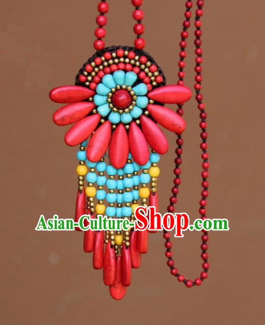 Chinese Traditional Jewelry Accessories Yunnan Minority Red Turquoise Necklace for Women