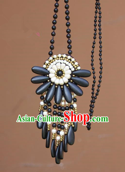 Chinese Traditional Jewelry Accessories Yunnan Minority Black Turquoise Necklace for Women
