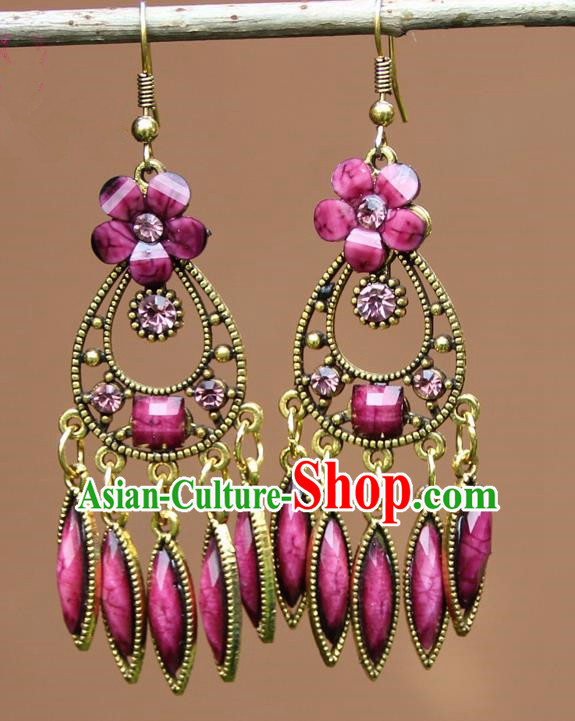 Chinese Traditional Rosy Flower Earrings Yunnan National Minority Ear Accessories for Women