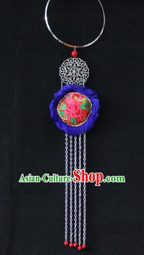 Chinese Traditional Ethnic Accessories Yunnan Minority Embroidered Blue Necklace for Women