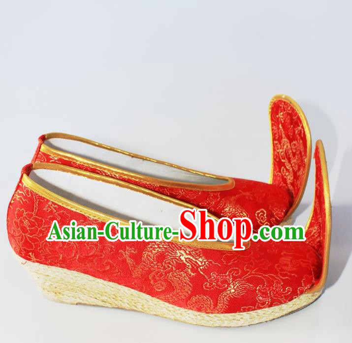 Chinese Traditional Wedding Hanfu Shoes Red Satin Shoes Ancient Embroidered Shoes for Women