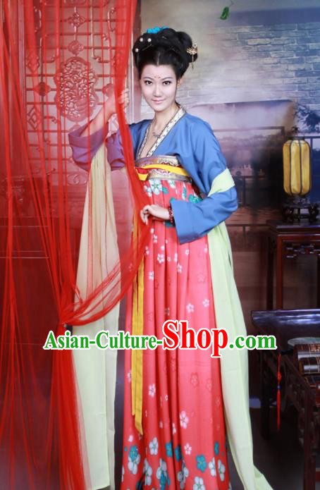 Chinese Traditional Tang Dynasty Historical Costumes Ancient Peri Goddess Hanfu Dress for Women