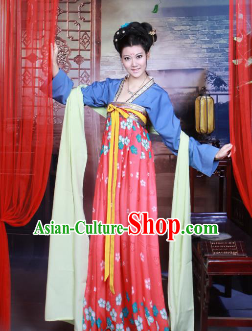 Chinese Traditional Tang Dynasty Historical Costumes Ancient Peri Goddess Hanfu Dress for Women
