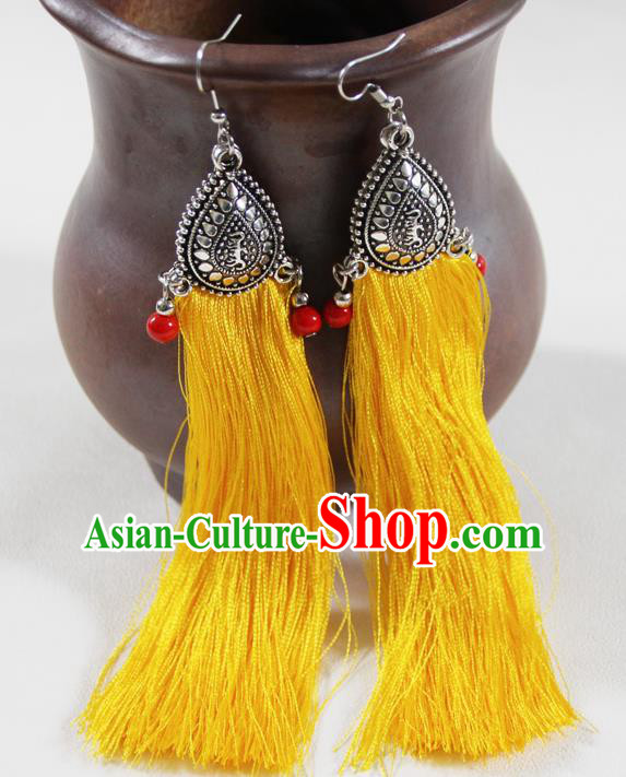 Chinese Traditional Ethnic Yellow Tassel Earrings Yunnan National Ear Accessories for Women