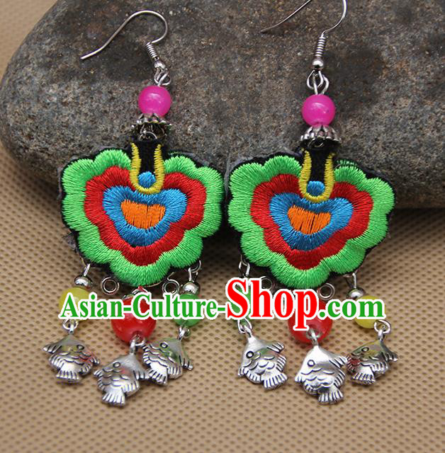 Chinese Traditional Ethnic Green Embroidered Earrings National Ear Accessories for Women
