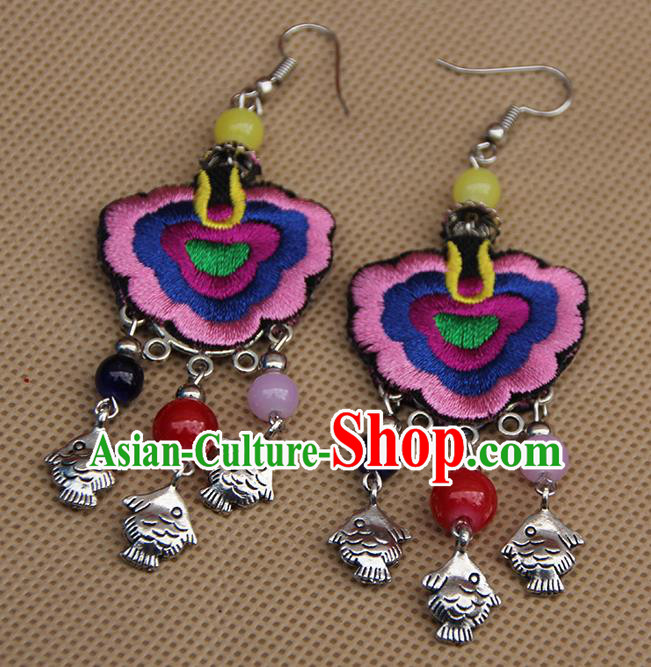 Chinese Traditional Ethnic Pink Embroidered Earrings National Ear Accessories for Women