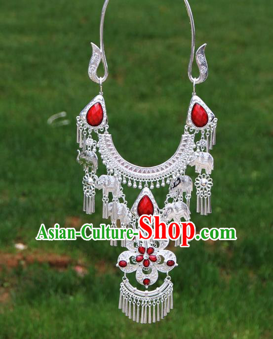 Chinese Traditional Miao Minority Red Flowers Crystal Necklace Ethnic Accessories for Women