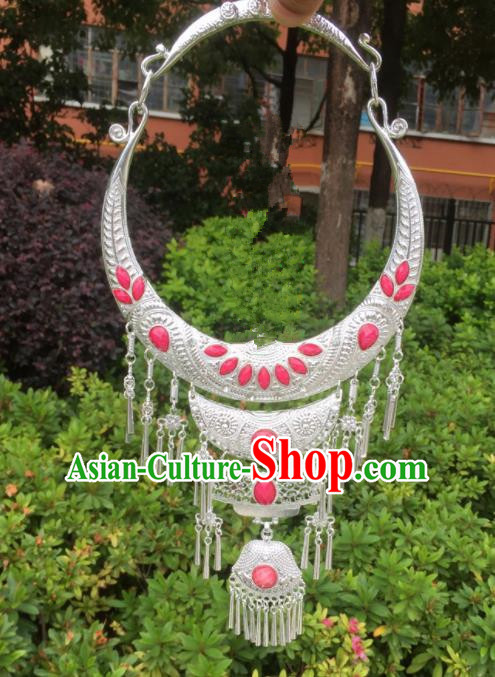 Chinese Traditional Jingpo Minority Pink Necklace Ethnic Folk Dance Accessories for Women