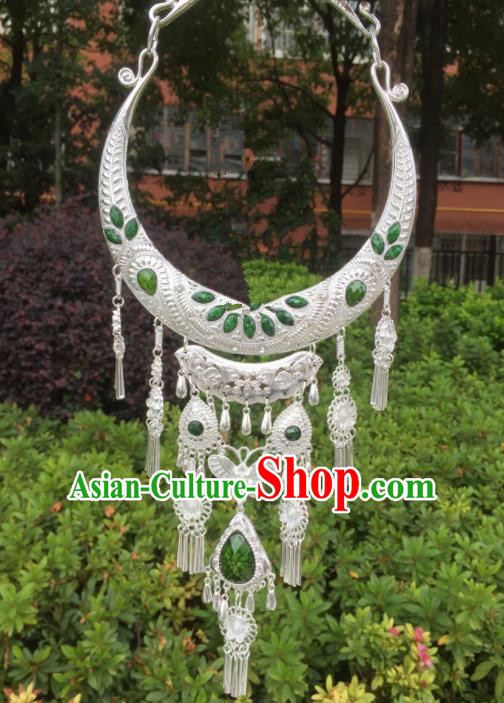 Chinese Traditional Jingpo Minority Green Tassel Necklace Ethnic Folk Dance Accessories for Women