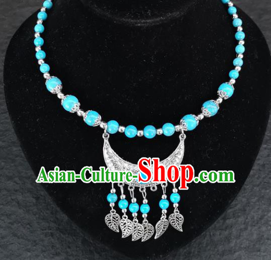 Chinese Traditional Minority Blue Beads Necklace Ethnic Folk Dance Accessories for Women