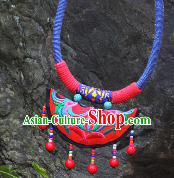 Chinese Traditional Minority Embroidered Necklace Ethnic Folk Dance Accessories for Women