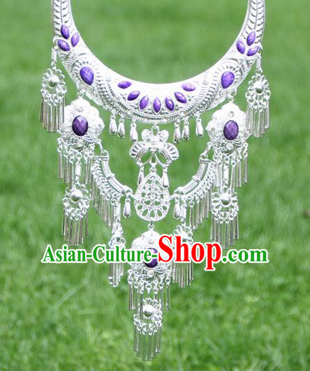 Chinese Traditional National Ethnic Purple Necklace Tassel Necklet Jewelry Accessories for Women