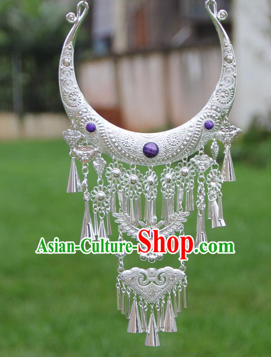 Chinese Traditional National Ethnic Butterfly Tassel Necklace Purple Necklet Jewelry Accessories for Women