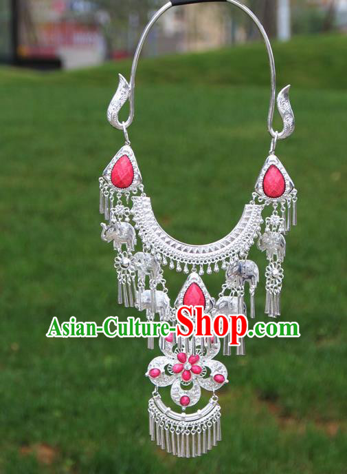 Chinese Traditional National Ethnic Flowers Tassel Pink Necklace Jewelry Accessories for Women