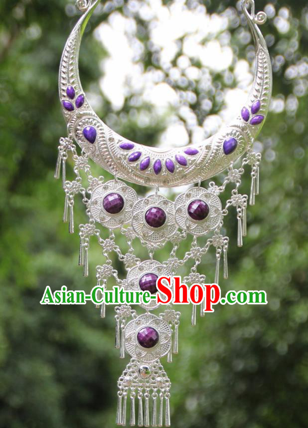 Chinese Traditional National Jewelry Accessories Ethnic Tassel Purple Necklace for Women