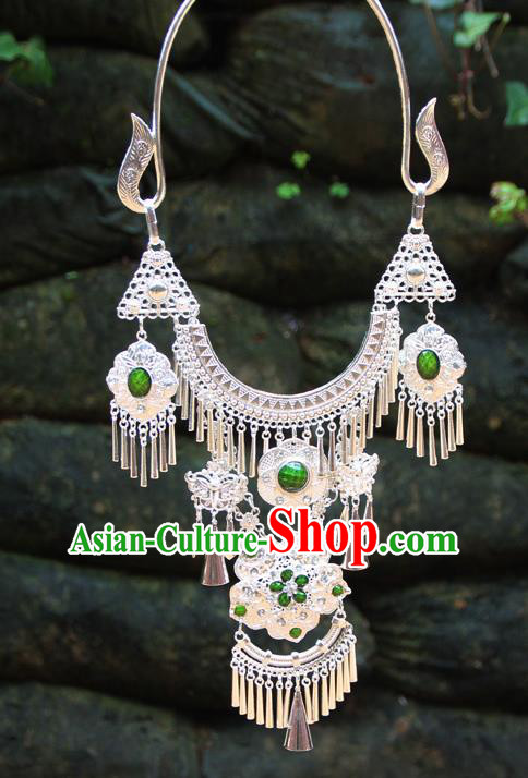 Chinese Ethnic Tassel Green Necklace Traditional National Jewelry Accessories for Women