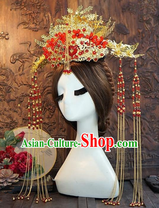 Chinese Handmade Classical Hairpins Hair Accessories Ancient Tassel Phoenix Coronet for Women