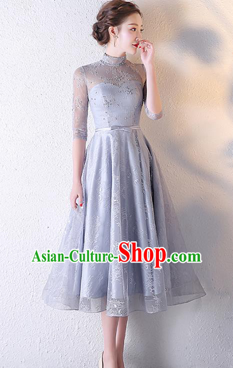 Professional Modern Dance Costume Chorus Group Clothing Bride Toast Grey Dress for Women