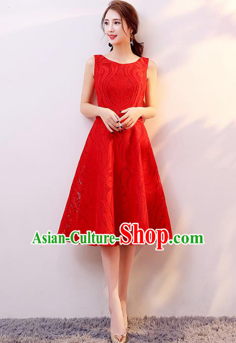 Professional Modern Dance Costume Chorus Group Clothing Bride Toast Red Short Dress for Women