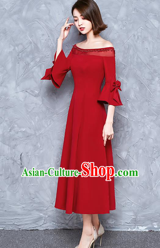 Professional Modern Dance Costume Chorus Group Clothing Bride Mandarin Sleeve Red Full Dress for Women