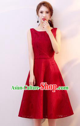 Professional Modern Dance Costume Chorus Group Clothing Bride Wine Red Short Full Dress for Women