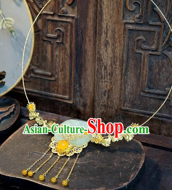 Asian Chinese Traditional Handmade Jewelry Accessories Bride Exaggerated Jade Necklace for Women