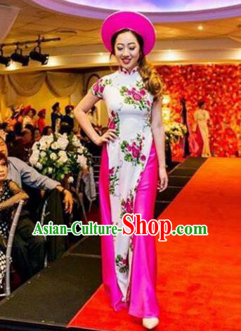 Asian Vietnam Costume Vietnamese Bride Trational Stage Performance Ao Dai Cheongsam Dress for Women