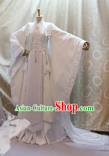 China Ancient Cosplay Swordswoman Clothing Traditional Tang Dynasty Palace Princess White Dress for Women