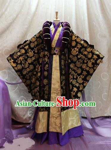 Ancient China Cosplay Tang Dynasty Imperial Emperor Purple Costumes Swordsman Knight Embroidered Clothing for Men