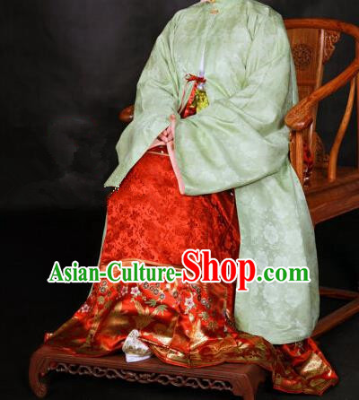 Ancient Chinese Ming Dynasty Palace Empress Embroidered Wedding Red Costume for Women