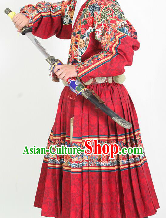 Ancient Chinese Ming Dynasty Imperial Bodyguard Embroidered Costume Red Fly Fish Cloths for Men