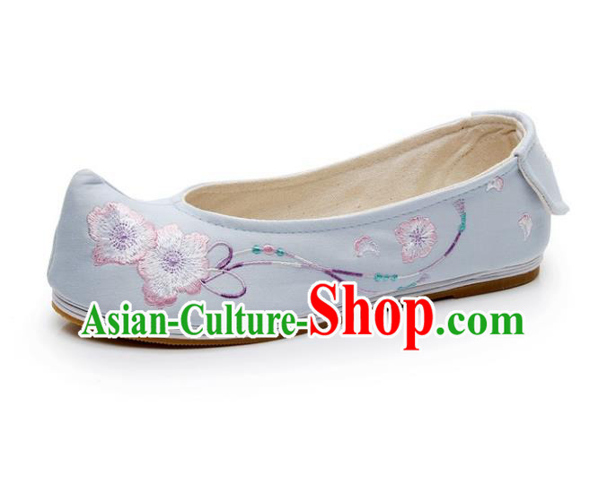 Asian Chinese Wedding Shoes Blue Princess Shoes, Traditional China Handmade Hanfu Shoes Embroidered Shoes