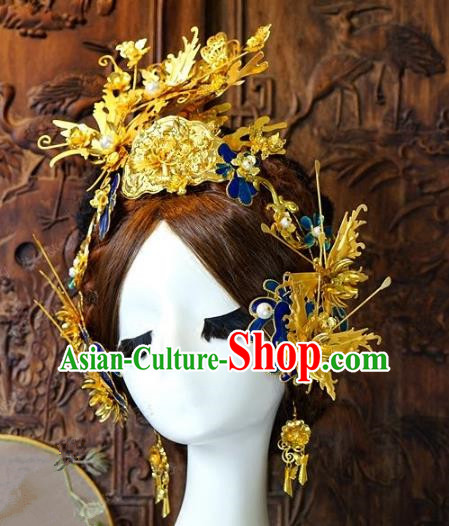 Chinese Handmade Classical Hair Accessories Ancient Golden Hair Stick Hairpins Complete Set for Women
