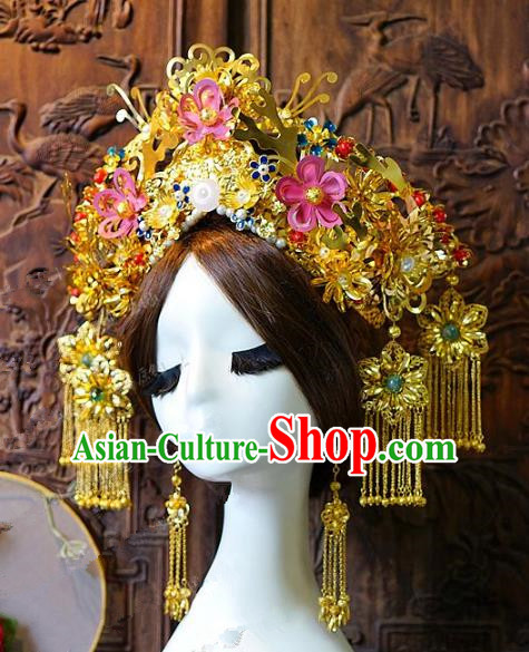 Chinese Handmade Classical Hair Accessories Ancient Empress Phoenix Coronet Hairpins Complete Set for Women