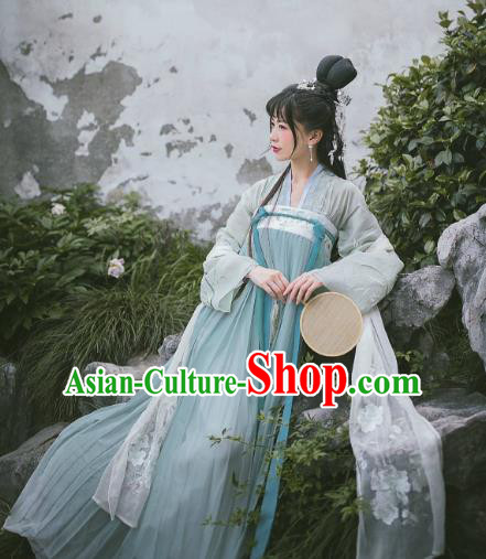 Ancient Traditional China Tang Dynasty Palace Princess Embroidered Costumes Slip Skirt Complete Set for Women
