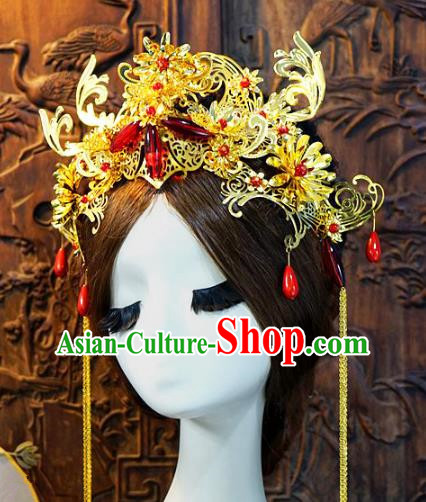 Chinese Handmade Classical Luxurious Tassel Phoenix Coronet Tassel Hair Accessories Ancient Bride Hairpins for Women