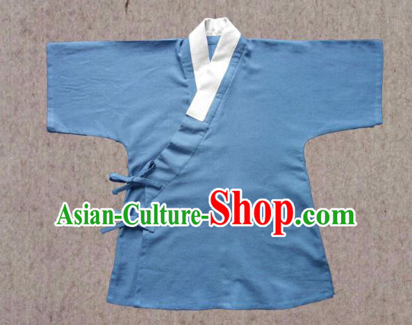 Ancient China Ming Dynasty Swordsman Costumes Hanfu Light Blue Shirts for Men