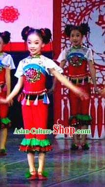 Traditional Chinese Yangge Fan Dance Costume, China Folk Dance Yangko Clothing for Kids