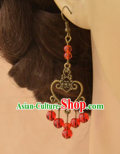European Western Bride Vintage Jewelry Accessories Red Beads Eardrop Renaissance Gothic Earrings for Women