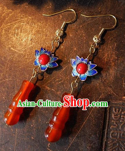 Asian Chinese Traditional Handmade Jewelry Accessories Blueing Lotus Tassel Earrings for Women