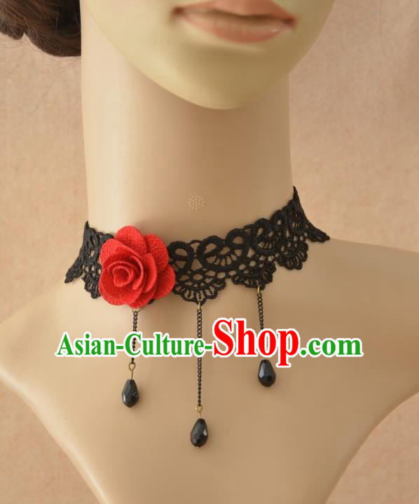 European Western Vintage Jewelry Accessories Renaissance Bride Rose Black Lace Tassel Necklace for Women