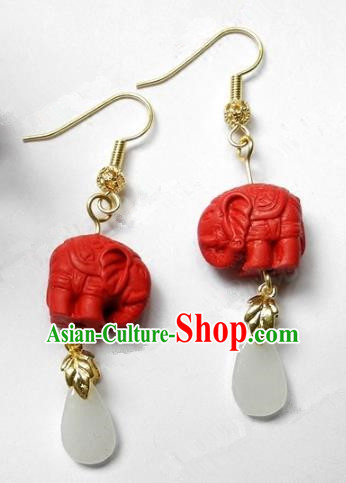 Asian Chinese Traditional Handmade Jewelry Accessories Jadeite Cinnabar Earrings for Women