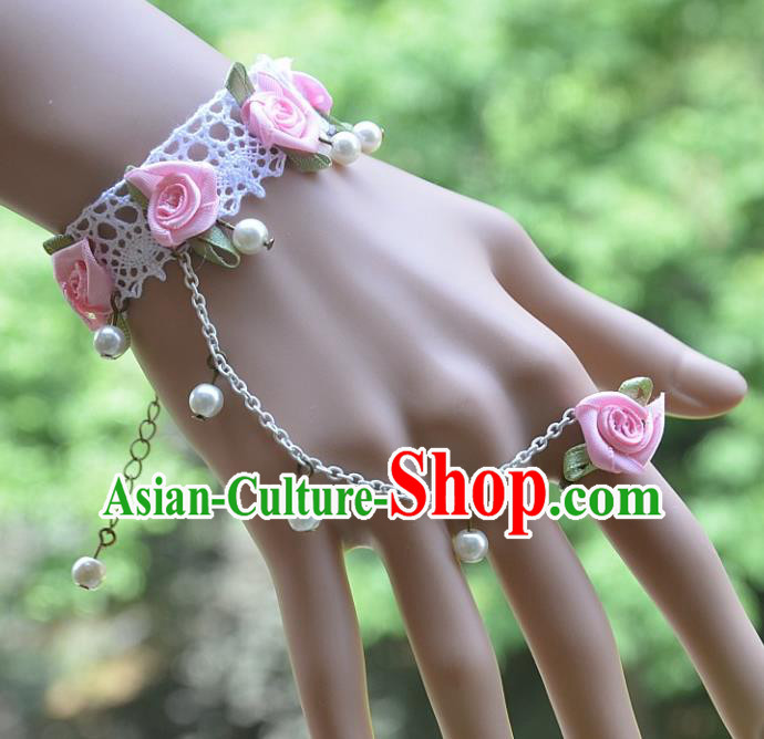 European Western Bride Vintage Jewelry Accessories Renaissance Pearl Bracelet with Ring for Women
