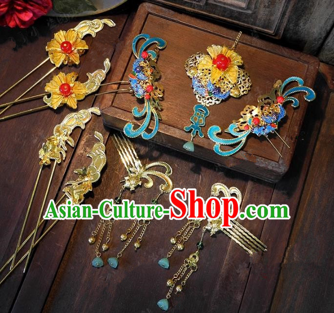 Chinese Handmade Classical Blueing Hairpins Ancient Hanfu Headdress Hair Accessories for Women