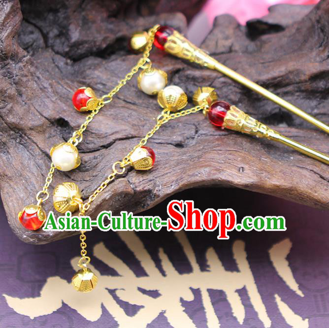 Handmade Chinese Ancient Hair Accessories Red Beads Tassel Step Shake Hairpins for Women